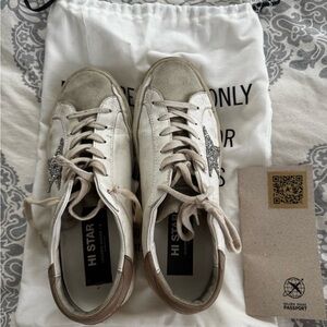 Golden Goose Hi Star White Silver Glitter Low-Top Sneakers